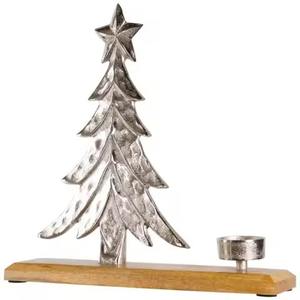 Accessoires décoratifs de table de Noël Bougeoir en aluminium en métal argenté de qualité supérieure avec socle en bois - Product Image 1