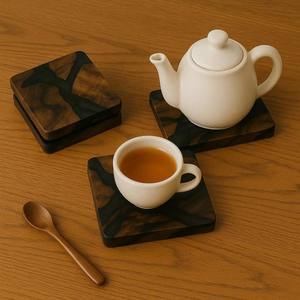 Posavasos de resina epoxi de madera de nogal hechos a mano, posavasos únicos para decoración del hogar, posavasos de nogal de protección de mesa - Product Image 4