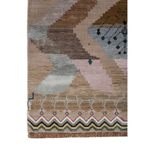 Tapis rectangulaire Manchaha beige et marron en laine et soie de bambou noué à la main, motif abstrait, pour la maison, le couloir, pour adolescents - Les-2751 - Product Image 4