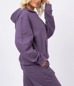 Conjunto de sudadera de 2 piezas con hombros caídos morados de gran tamaño para mujer, Sudadera con capucha en blanco de lana y joggers, puños acanalados, chándal elegante - Product Image 5