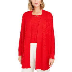 Cardigan Casual da Donna Charter Club con Stampa Floreale e a Righe, Rosso, Taglia X-Small, in Lana e Acrilico per la Stagione Autunnale - Product Image 1
