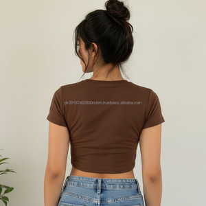 Nuevas Camisetas Cortas de Verano para Mujer, Cuello Redondo, Transpirables, Casuales, de Algodón Tejido, Anti-Pilling, con Estampado, Venta al Por Mayor - Product Image 2