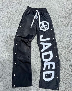 Patch de broderie personnalisé logo 100% Nylon droit jambe large Baggy Jogger pantalons de survêtement bouton pression latéral pantalons de survêtement en nylon pour hommes - Product Image 2