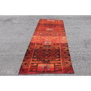 พรมเฮอร์กี ขนาด 3.5x8.7 ฟุต พรมตุรกี พรมลายปะติดสีแดง ทำจากขนสัตว์ - Product Image 1