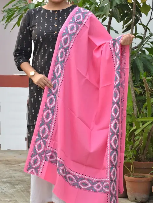 Hot Selling Premium Quality Indian Vintage Designer Pink Kantha Printed Cotton Dupatta Indian Wear Look At Wholesale Price