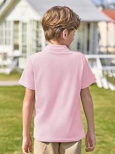 Ropa de color rosa en blanco para niños, camiseta Polo con diseño y logotipo personalizados, camisetas Polo transpirables Retro bajas MOQ al por mayor en blanco liso - Product Image 2