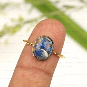สไตล์คลาสสิกทองแดงธรรมชาติ Lapis Lazuli แหวน925เงินสเตอร์ลิง8x10มม. รูปไข่18พันชุบทองเครื่องประดับขายส่งสำหรับผู้หญิง - Product Image 1