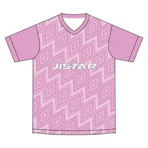 Breathable V-neck Short Sleeve Oversize Football Tops 160grams Casual Pink stripe Printing Plus Size Women's Custom t shirt