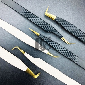 แหนบสีดำแหนบปลายสแตนเลสแบบทนทานปลายสีเบจแหนบต่อขนตา - Product Image 6