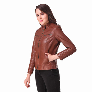 เสื้อแจ็คเก็ตหนังสีน้ำตาลพรีเมี่ยมสำหรับผู้หญิง100% มีซิปสำหรับฤดูหนาวกันลมระบายอากาศได้ดีทำจากผ้าฝ้าย - Product Image 1
