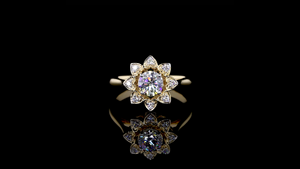 Anillo Solitario Clásico con Diseño Floral |    Anillo de Diamante Cultivado en Laboratorio con Corte Redondo en Oro Amarillo, Ideal para Bodas y Regalos - Product Image 5