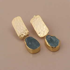 Gold Plated Hammered Texture Aquamarine <b>Earring</b> <b>Set</b> Natural Rough Birthstone Dangle Drop with Collet <b>Set</b> Boho <b>Earring</b> Jewelry - Product Image 5