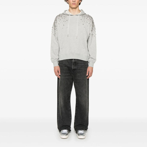 เสื้อมีฮู้ดแบบสวมศีรษะสำหรับผู้ชายเสื้อฮู้ดแบบสวมศีรษะทำจากผ้าฝ้าย100% ออกแบบได้ตามต้องการประดับด้วยลูกปัดแวววาวมีฮู้ดสีทึบสำหรับผู้ชาย - Product Image 5