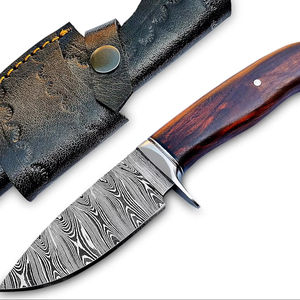 Cuchillo de supervivencia al aire libre hecho a mano de acero de Damasco, hoja fija, Funda de cuero, soporte OEM, estilo vaquero para caza y Camping - Product Image 1