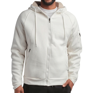Custom Sporty Design <b>White</b> 100% Cotton <b>Zip</b> Up <b>Hoodie</b> Oversized Solid Color Premium Quality Casual Winter <b>Men's</b> Hoodies - Product Image 2