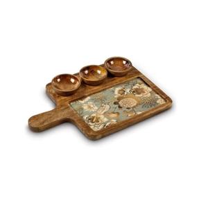 Plateau de service en bois d'acacia au design rectangulaire unique, bols écologiques, plateau à trempettes, plateau de cuisine plaqué taille personnalisée - Product Image 4