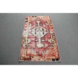 Tapis turc vintage 2,6x4,7 pi (79x142 cm), tapis à bordures rouges - Product Image 1