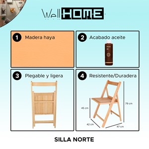Silla de Jardín WELL HOME NORTE en Madera de Haya con Acabado Aceitado 43x47x79 cm - Product Image 2