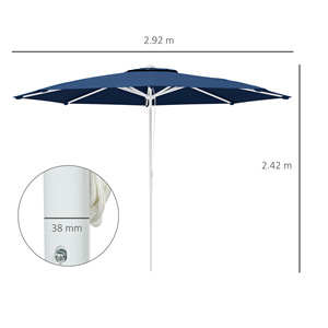 Outsunny Parapluie de jardin à hauteur réglable en métal et polyester, Ø 292x242 cm, bleu foncé - Product Image 3
