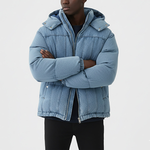 Haute qualité grande taille Streetwear chaud léger Denim doudoune vêtements d'hiver chaud coupe-vent fermeture éclair à capuche bulle veste - Product Image 6