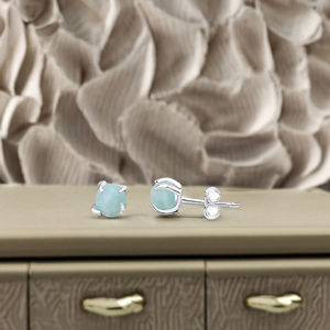 Boucles d'oreilles pierre de naissance de décembre faites à la main goujon en Amazonite brute 5-7mm véritable pierre précieuse plaqué or bijoux en argent pour femmes cadeau - Product Image 2