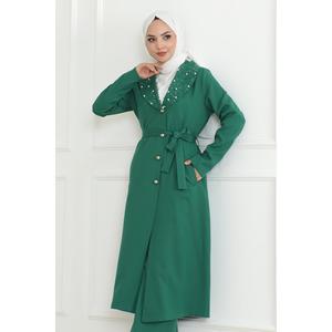 MSW19216-4 Ensemble décontracté avec détails émeraude, hauts longs mi-longueur, col rond, manches longues, 100% polyester - Product Image 2