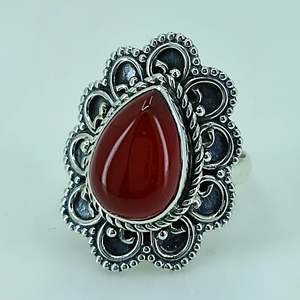 Navya Craft 925 Sterling <b>Silver</b> <b>Statement</b> <b>Ring</b> for Women Red Carnelian Gemstone in Pear Cut Sizes 4 to 14 - Product Image 3