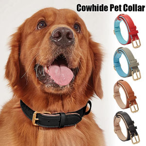 Heavy-Duty Padded PU & Genuine Cowhide <b>Leather</b> <b>Dog</b> <b>Collar</b> with Hook & Loop Closure and Metal Buckle for <b>Dogs</b> Wholesale - Product Image 5