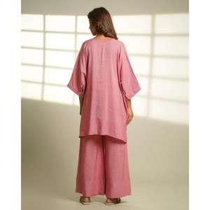 Ensemble coordonné rose pour femme, style gothique, imprimé floral, kaftan oversize, pantalon large, tricoté, décontracté, pour la détente - Product Image 3