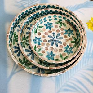 Prix usine Moderne De Luxe Nacre Incrustation Plateau Rond En Bois Petit Déjeuner Assiette Grand Plateau De Table Décoratif - Product Image 1