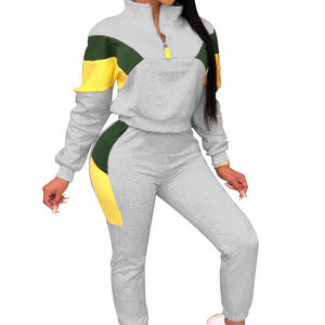 2023 à la mode femmes chaud Sexy coupe ajustée sweat à capuche survêtement ensemble couleur grise unie avec des patchs pour l'hiver - Product Image 5