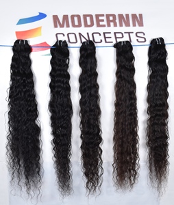 Cabello Remy indio crudo 100%, máquina Virgen sin procesar, paquetes de trama doble, rizado, Color negro, Onda de agua, venta al por mayor, cabello humano - Product Image 2