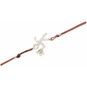 925 Sterling Silver Fine Charm <b>Bracelet</b> with <b>Flower</b> Stick Figure and Brown Cord Elegant Stick Figure <b>Bracelet</b> - Product Image 5