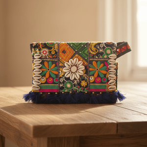 Rangmanch Luxury Bohemian Clutch <b>Bag</b> for Women Fashionable Cotton Lining <b>Patchwork</b> Shell Embroidered Casual and Dress Style - Product Image 5