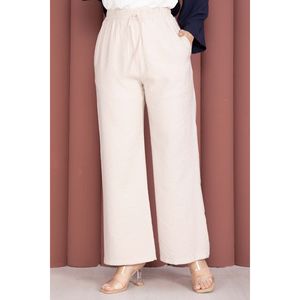 Pantalones Casuales de Pierna Ancha de Tencel con Cintura Alta Elástica y Bolsillos, Transpirables y con Técnica Antiarrugas, Color Piedra - Product Image 2