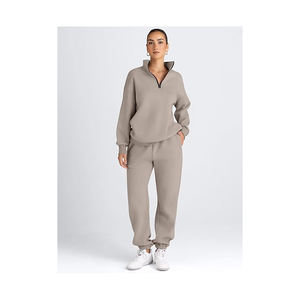 Tendencia 2025 otoño mujer Casual deportes 2 piezas conjunto manga larga raya cremallera pantalones cortos sólidos para deportes al aire libre - Product Image 2