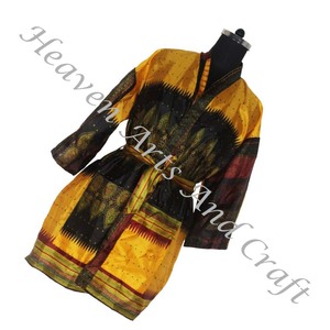 KS006 hermoso Vintage Sari Kimono bata corta Vintage verano estampado Floral bohemio de gran tamaño manga larga vacaciones Vintage - Product Image 1