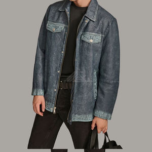 Elegante chaqueta de cuero audaz para hombre Ropa de abrigo moderna de moda de calle alta en negro marrón bronceado con cuello levantado y logotipo frontal - Product Image 2