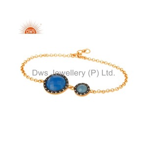 พลอย925พลอยคาลซิโดนีเพทายสีฟ้าสร้อยข้อมือชุบทองเงินคอลเลกชันคลาสสิก - Product Image 4