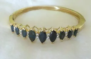 Bracelet de fiançailles vintage en argent 925 plaqué or avec diamant moissanite taille marquise de 5 carats et saphir - Product Image 2