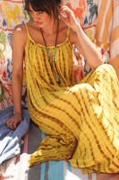 Robe longue d'été 100 % coton pour femme, écoresponsable, tie-dye, fluide, à fines bretelles, coupe trapèze, lavable, contrastée