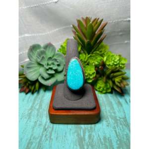 Donovan Nez Kingman <b>Adjustable</b> <b>Ring</b> Turquoise & Sterling Silver Gift with Bezel Setting Inlay Technology - Product Image 1