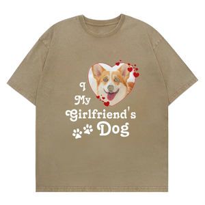 Nueva llegada Unisex lavado personalizable "I Love My Girlfriend's Dog" Corgi Photo Heart Paw Print camiseta gráfica - Product Image 5