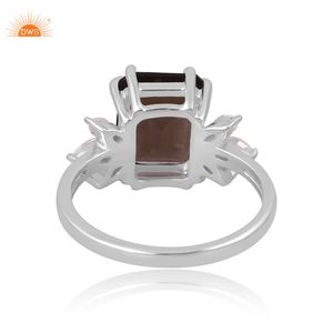 Best Selling Sterling <b>Silver</b> 18K Gold <b>Plated</b> Natural Smoky And CZ Gemstone Ring Demi Fine Jewelry Manufacturer - Product Image 2