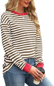 Suéter de manga larga de punto a rayas para mujer, sudaderas verano otoño primavera Y2K, informal, holgado, impermeable, forrado, Preppy, cómodo - Product Image 4