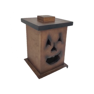 Caja de velas de lujo vintage antigua artesanía de madera tallada a mano decorativa Halloween cortada con láser única mancha oscura natural con tapa - Product Image 2