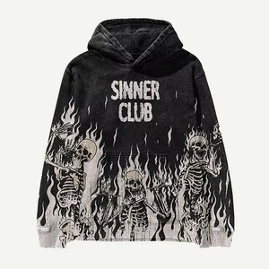 Pull à capuche imprimé lettre crâne pour homme et femme, sweat à capuche surdimensionné imprimé graphique y2k, couple américain, streetwear, vêtements gothiques pour adulte - Product Image 2