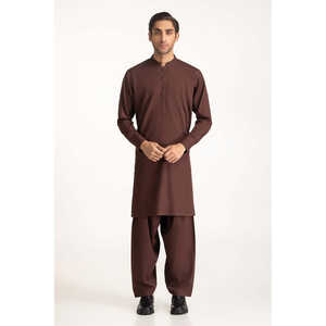 Traje Largo para Hombre, Color Marrón, Bordado, Cierre de un Solo Botón - Product Image 3