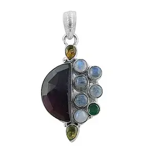 Collar con Colgante de Plata 925 con Piedras Preciosas para Mujer, Joyería Única con Rubí y Esmeralda, Colgantes con Baño de Oro Rosa y Rodio - Product Image 2