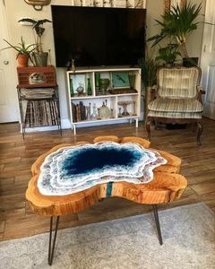 ALONGSIDE APPORTER et BOIS Meilleure qualité de meubles de maison de luxe en bois de noyer massif SUPERBE salle à manger café rivière cuisine époxy - Product Image 5